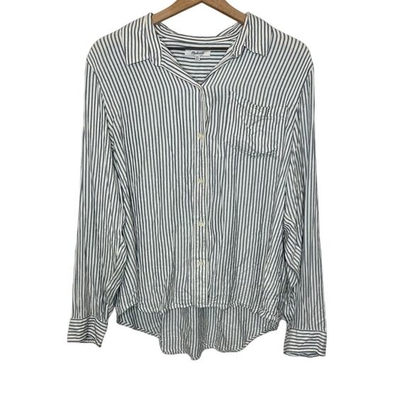 MADEWELL Women's XXL Striped Seersucker Long Sleeve Button Shirt Top Gray Beachy - Picture 1 of 14